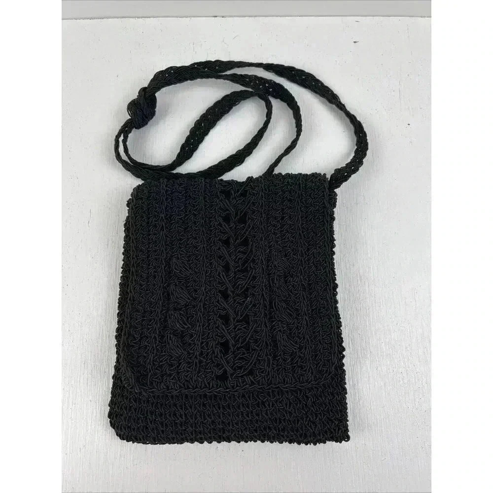 Handmade Aria Black Knitted Cross Body‎ Purse